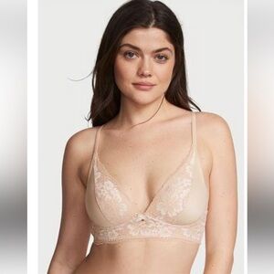 Victoria's Secret Nude Lace Wireless Lounge Champagne Bra 32DD
